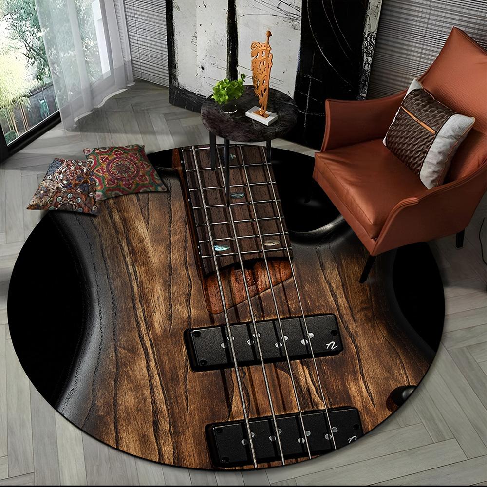 Elektrische Gitarre Klassische Gitarre Runder Teppich für Wohnzimmer Schlafzimmer Kinderzimmer Dekoration, Haustierbereich Teppich Rutschfeste Bodenmatte
