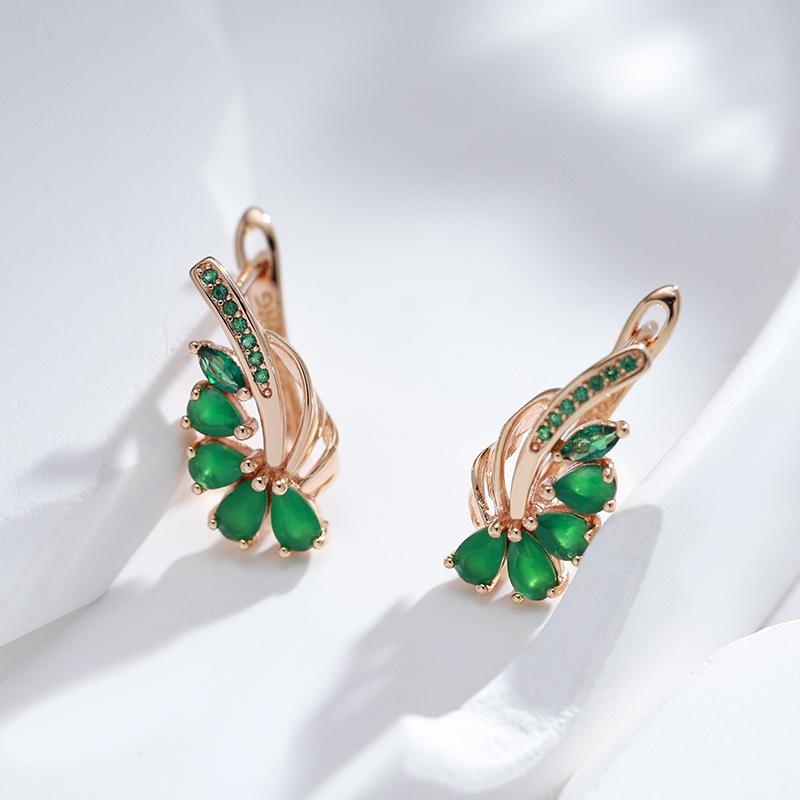 Rose Gold Color With Green Natural Zircon Long Dangle Earrings For Women Retro Ethnic Wedding Party Fine Jewelry