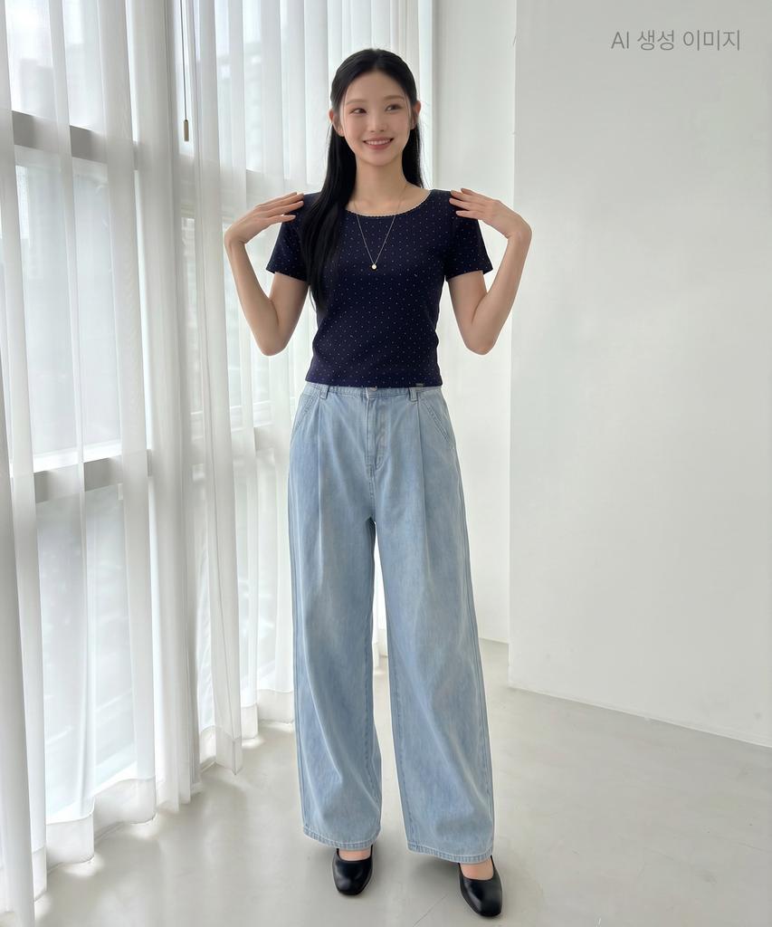 Roem Back Elastic Wide Denim Pants Rmtjg26G14