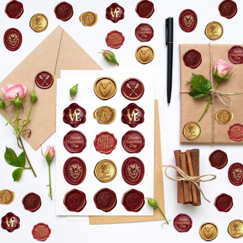 Easy Apply Wax Seal Sticker Featuring Baby Flower for Invitations Gift Envelopes Pearls Pink Designs