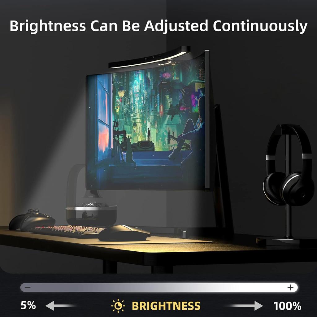 Curved Monitor Light Bar 3 Color Dimming Applicable To All Screens No Screen Glare Eye Caring for Desk/Office/Home/Game