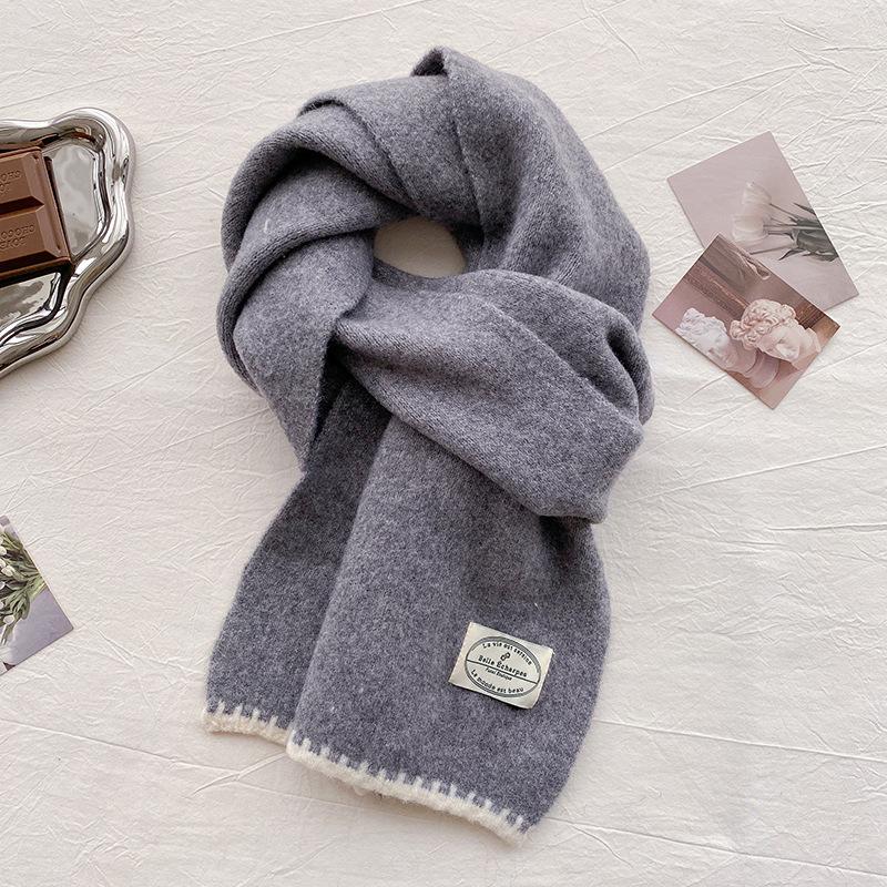 Wool Scarf Women's New Winter Thickened Warm Knitted Scarf High-end Wear White Student Tide