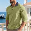 American Style Mens Turn Down Collar Color Block Long Sleeve Casual Polo Shirt