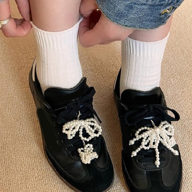 Beautiful Bowknot Shoe Adornments Sophisticated Pearls Bowknot Shoe Accessory Personalized Beaded Show Decoration