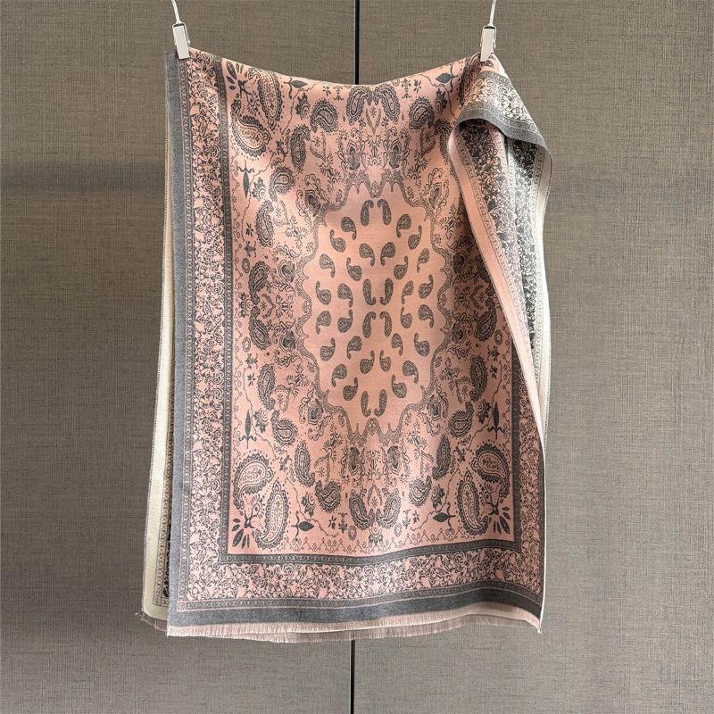 Autumn Retro Splicing Contrasting Cashew Flower Jacquard Scarf Women's Versatile Thickened Warm Neck Scarf Shawl