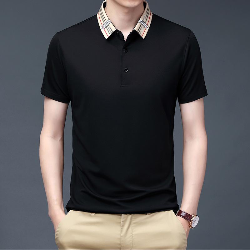 Мужская новая летняя рубашка поло однотонная с лацканами — фото 4