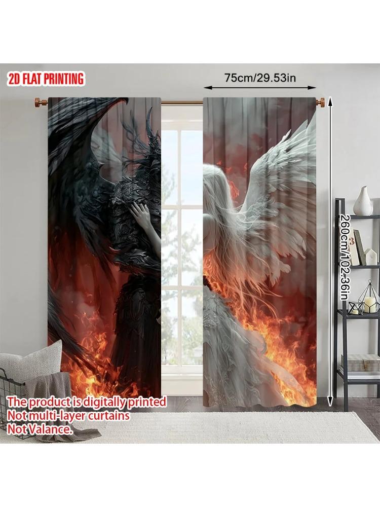 2pcs   Plane Printing Print Curtains Black Angel and Beauty Versatile 100% Polyester (without Rod) Art Deco Festive Perfect for