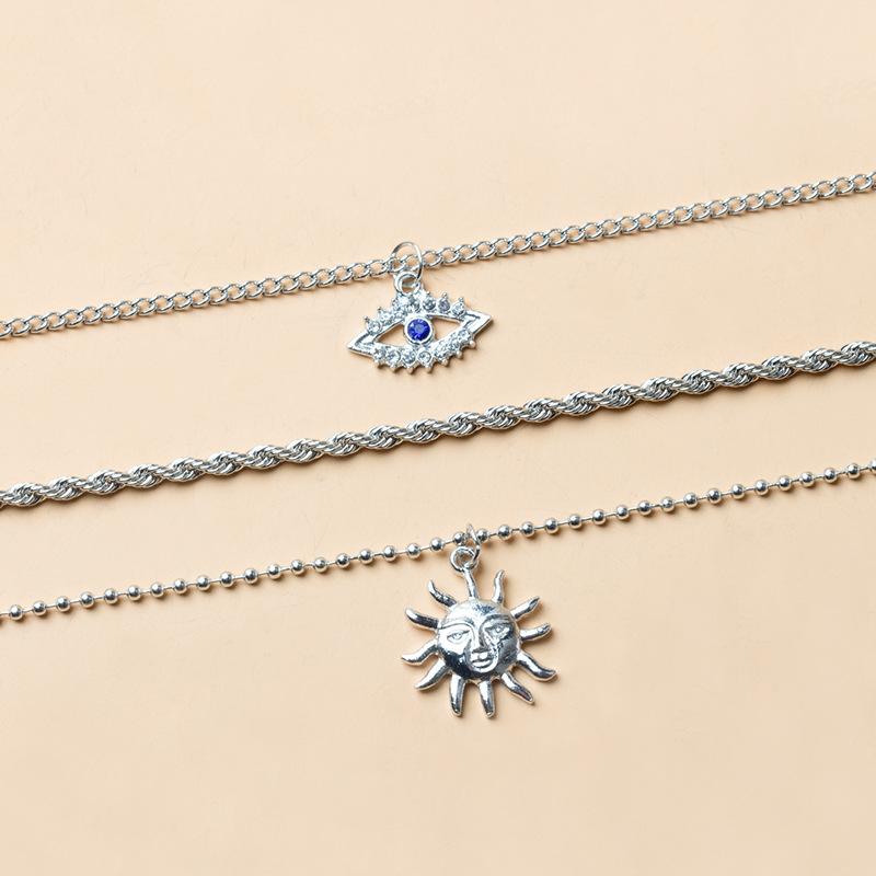 Devil's Eye Necklace Alloy Jewelry Personalized Sun Pendant Women's Multi-layer Necklace ins Style Jewelry