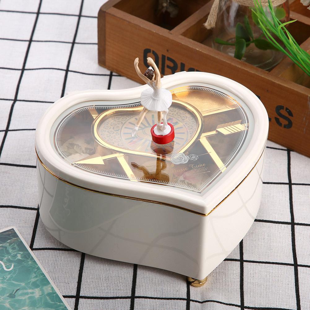 Heart Shaped Dance Ballet Music Box Jewelry Spinning Music Box Gift Present