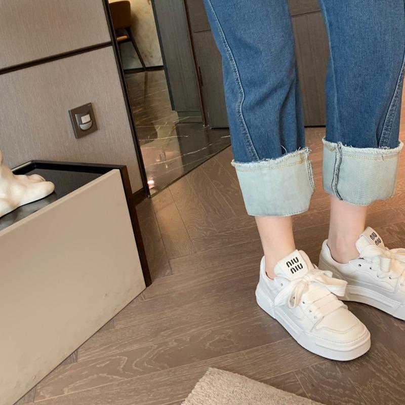 ~ College style casual square head thick sole lace-up versatile biscuits little white shoes women's autumn and winter models