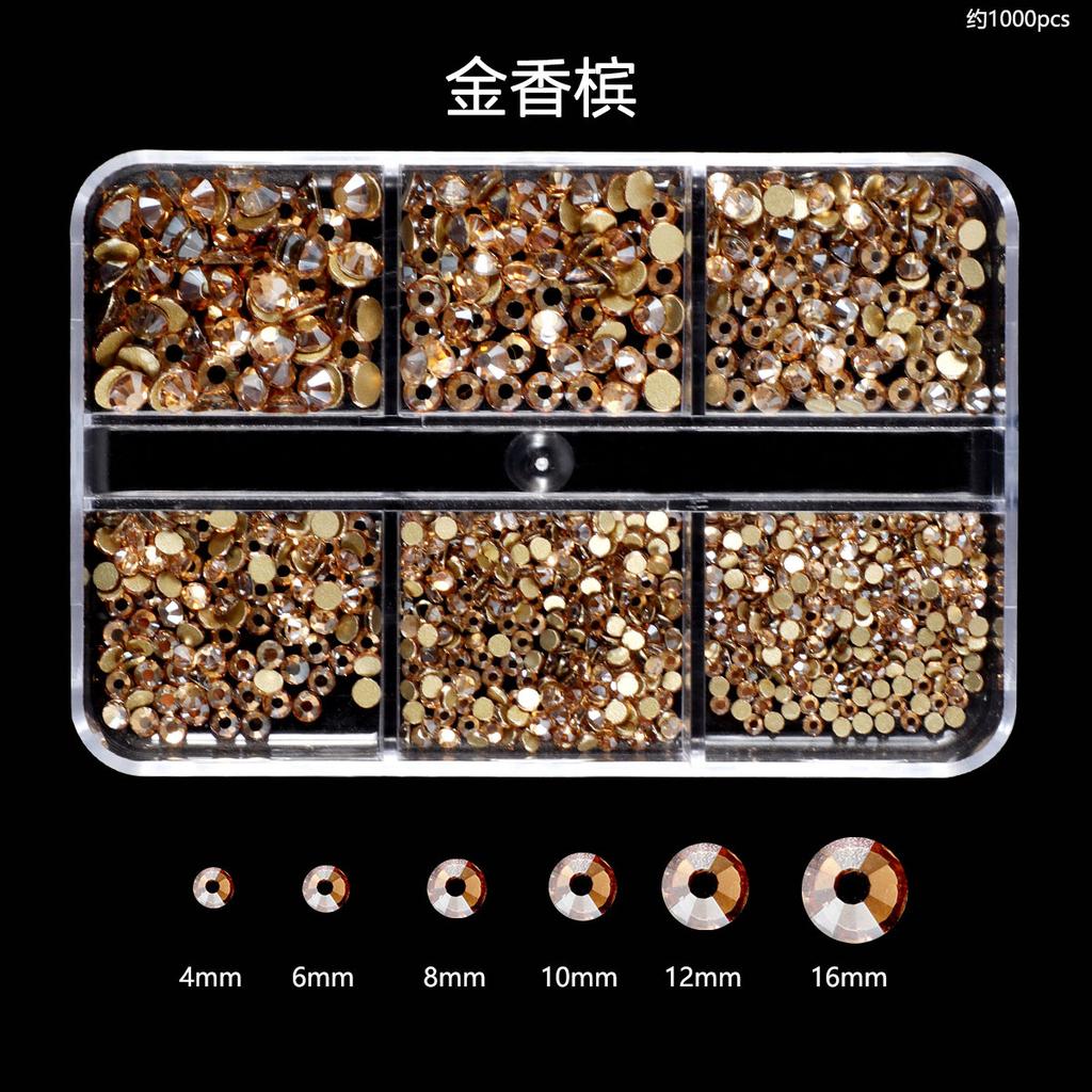 Nail Art Diamond 6 Grid Glass Flat Bottom Round Diamond Crystal Transparent Ab Mixed Color Large And Small Mixed Decoration