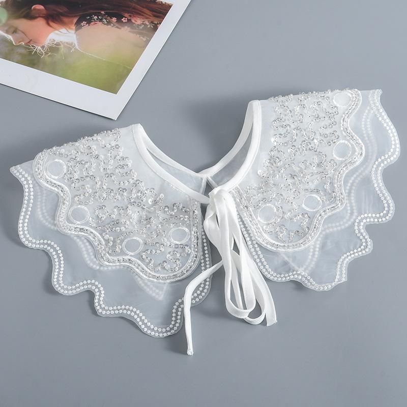 Korean Summer Floral Embroider Fake Collar Neck Guard Scarf Female Shoulder Wraps Cape Removable Shirt Detachable Collar