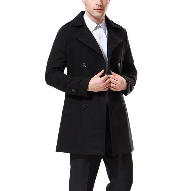 2026 Autumn/Winter Men's Double-Breasted Wool Trench Coat with Epaulets - Trendy European Style