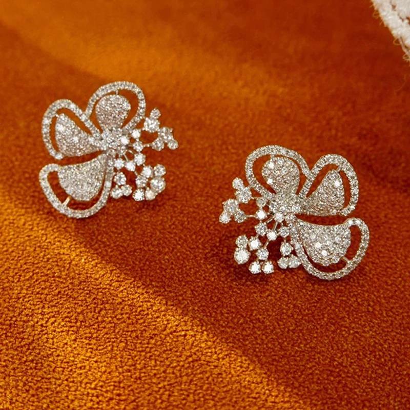 Beautiful Flower Stud Earrings Dazzling Cubic Zircon Gentle Wedding Jewelry for Lady Graceful Accessories for Engagement