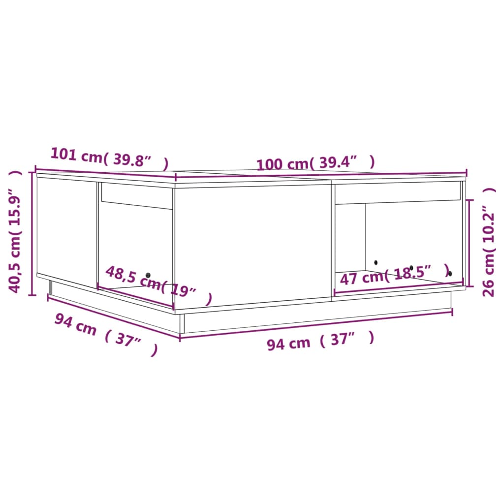 Coffee Table 100 x 101 x 40.5 cm Solid Pine Wood