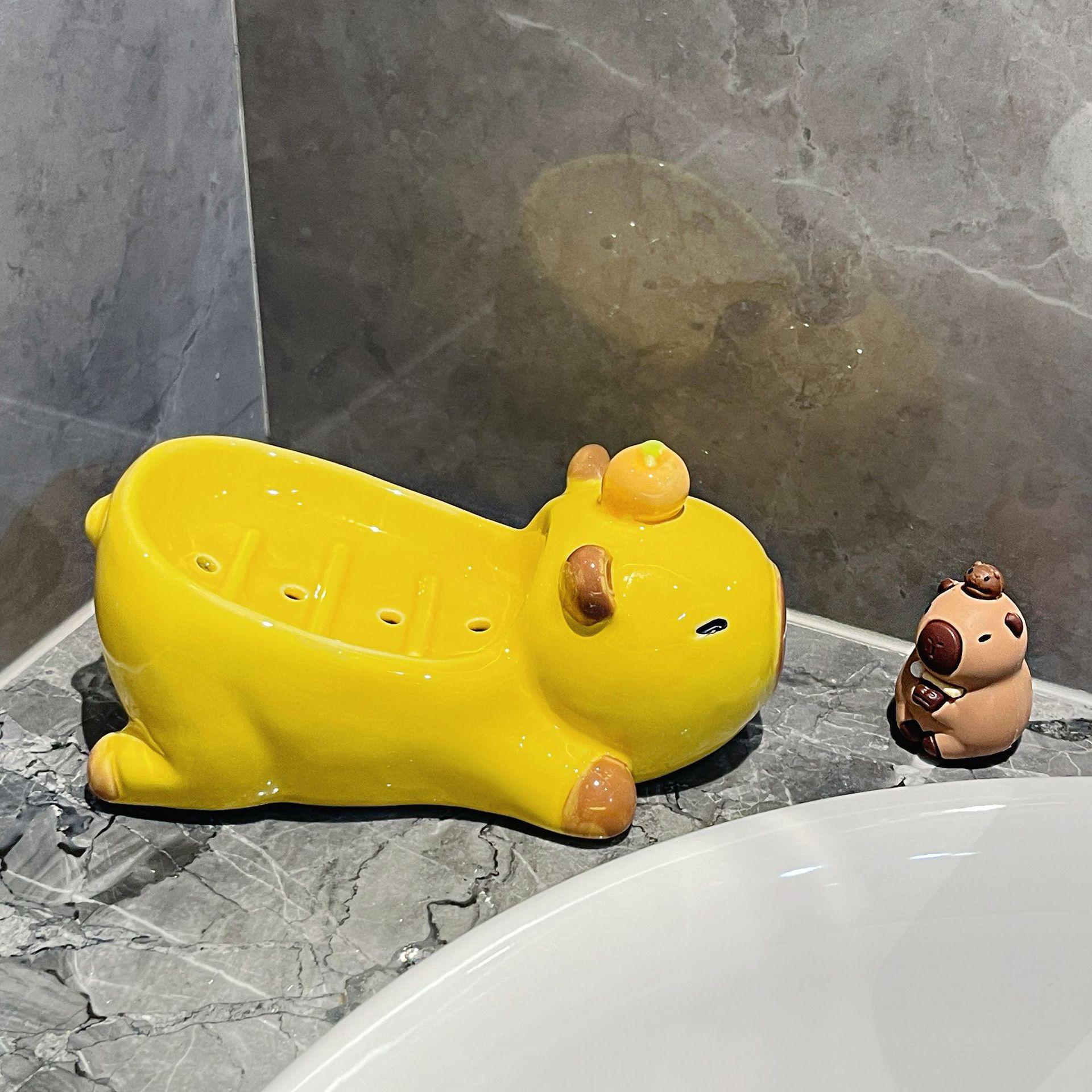 

Capibala soap box drain rack bathroom household ceramic cute no water accumulation cartoon soap dish bathroom accessories