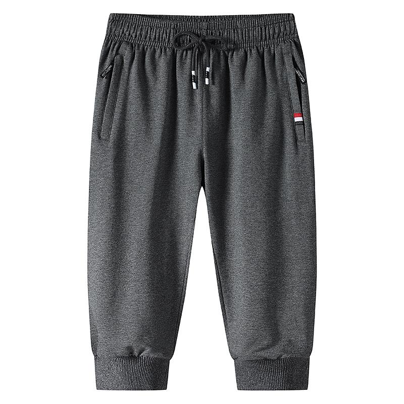 Pure Cotton Men's Summer New Casual Pants Men's Shorts Men's Solid Color Men's Sports Elastic Youth Cropped Pants