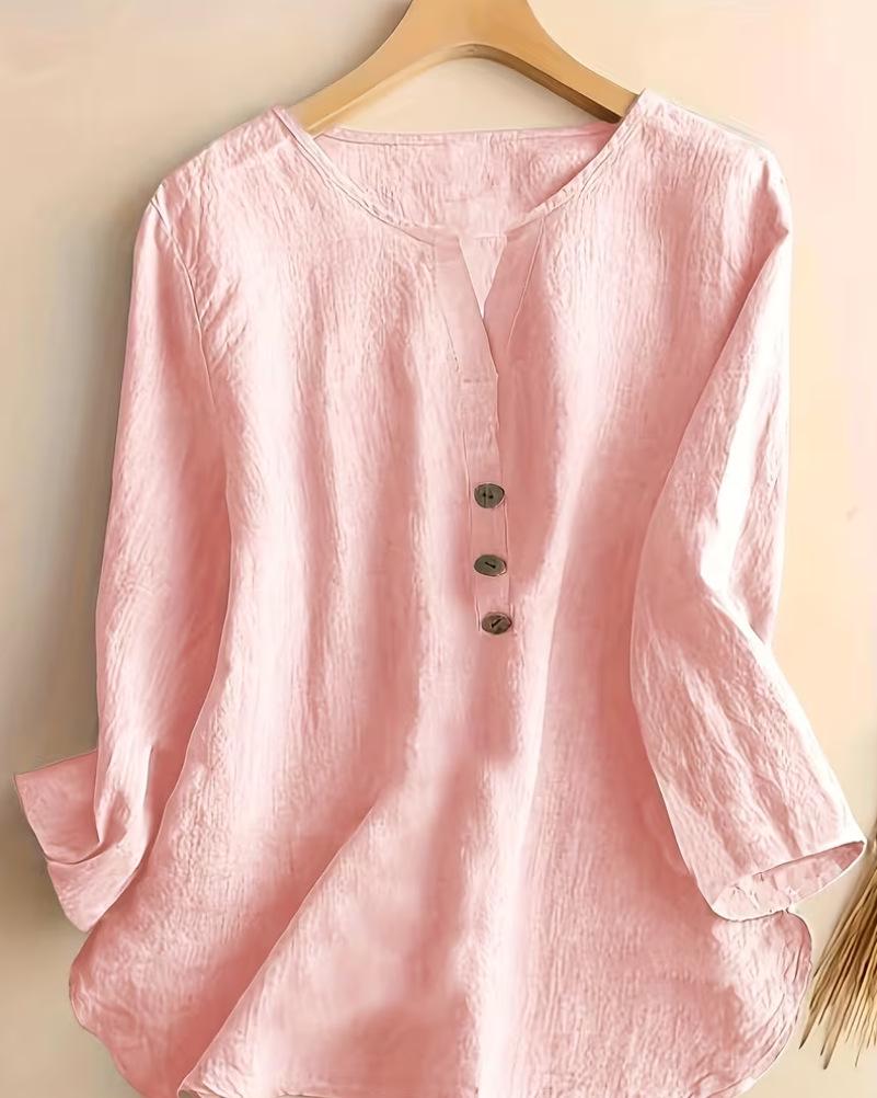 Evropská a americká dámská retro bavlněná košile s límečkem a propracovaným designem knoflíků