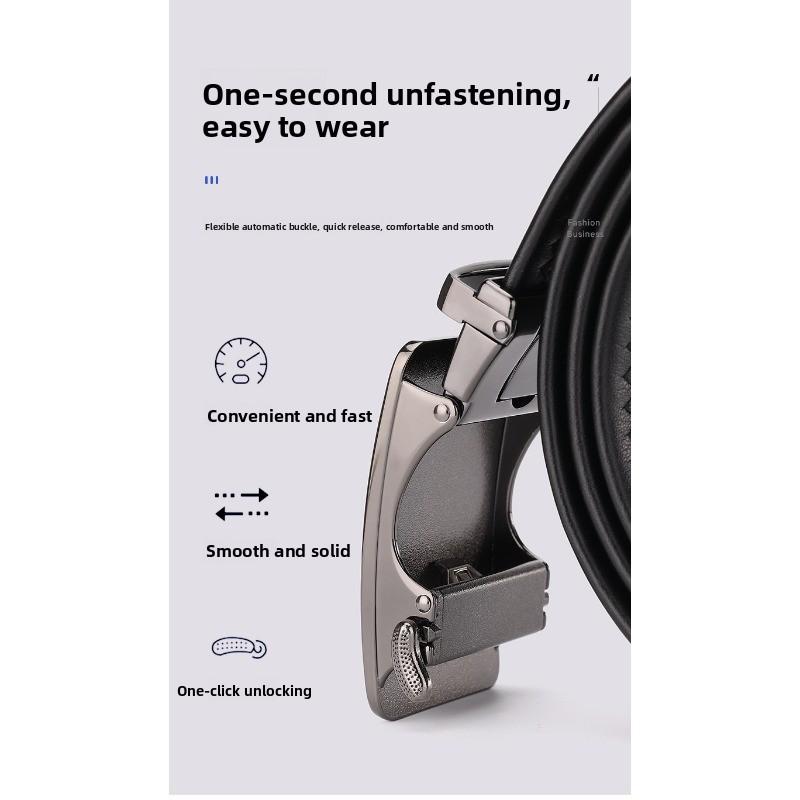 Meier First-layer cowhide automatic buckle men belt genuine leather business genuine black pants wide waistband