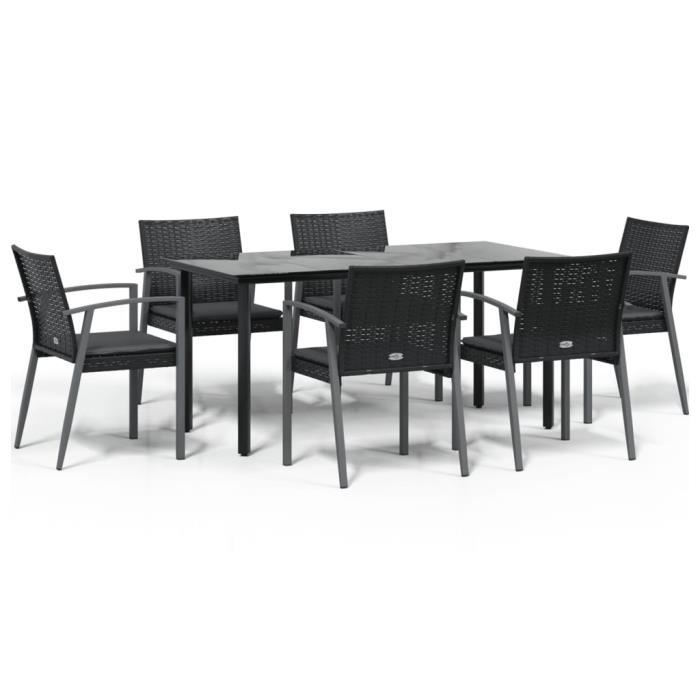 VidaXL 7-piece Garden Dining Set Cushions Braided Resin Steel 3186996