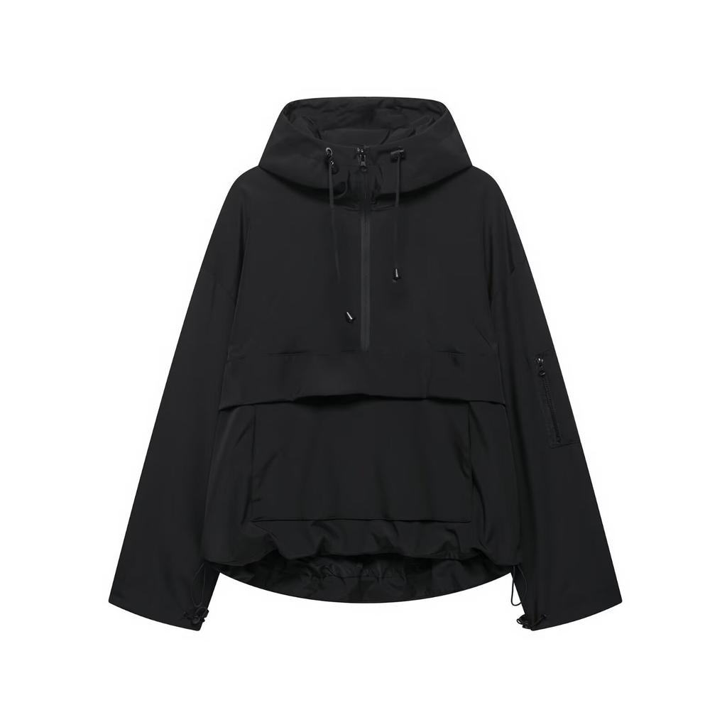 women's Loose Comfortable Casual Fashionable Solid Color Pullover Hooded Long Sleeved Windbreaker