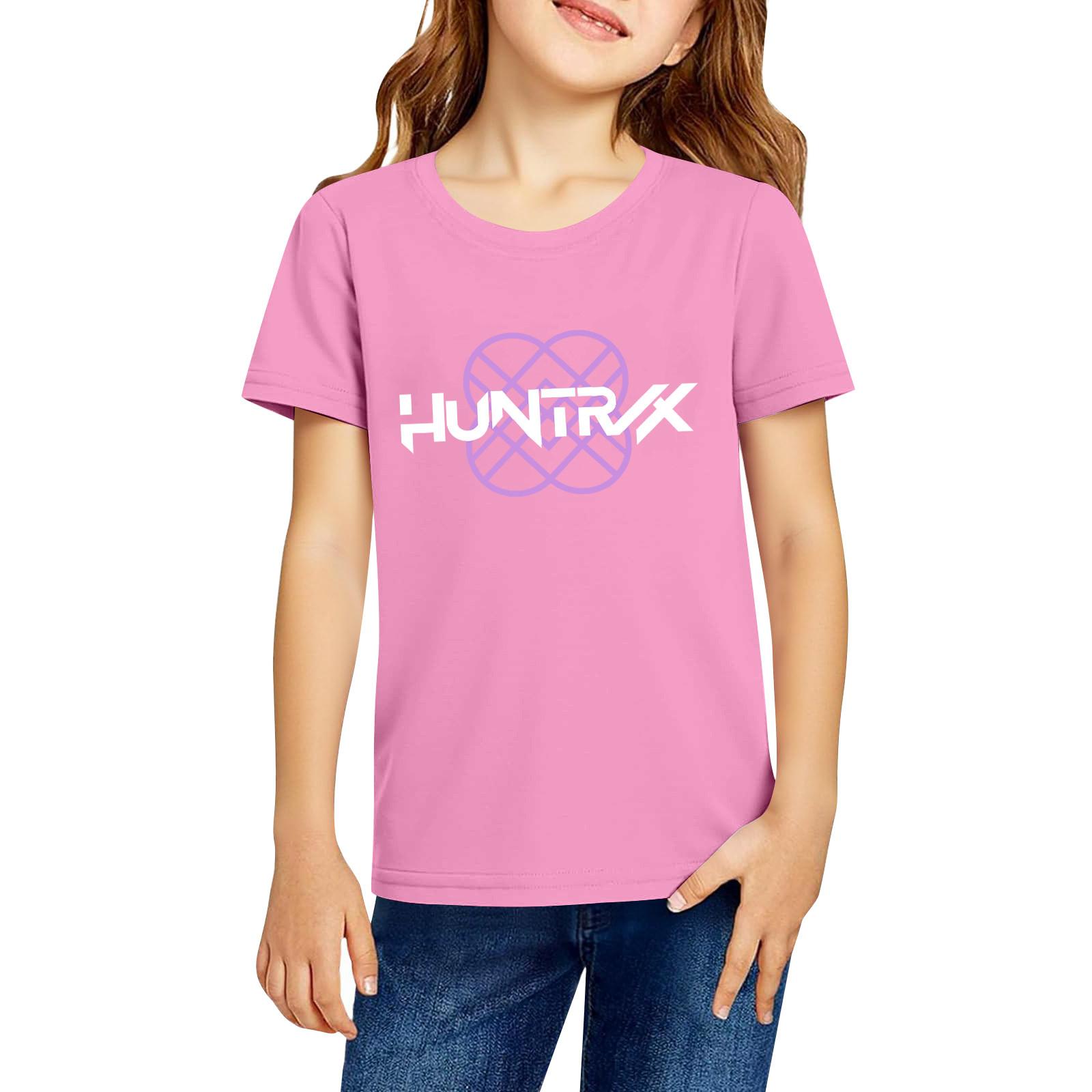 

Модная рабочая одежда с короткими рукавами и круглым вырезом, топы с принтом для детских летних топов 140 розовый