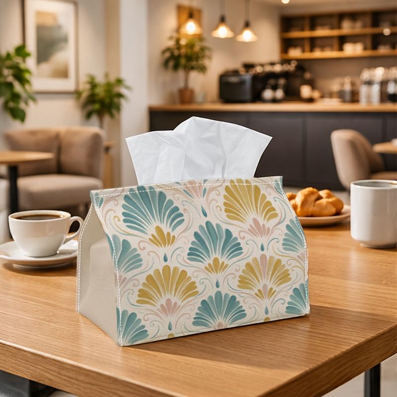 1pc Art Deco Fan Pattern Tissue Box - Pastel Geometric Napkin Holder, Suitable for Rolls/Facial Tissues/Single Sheets, Multifunctional Storage Box for