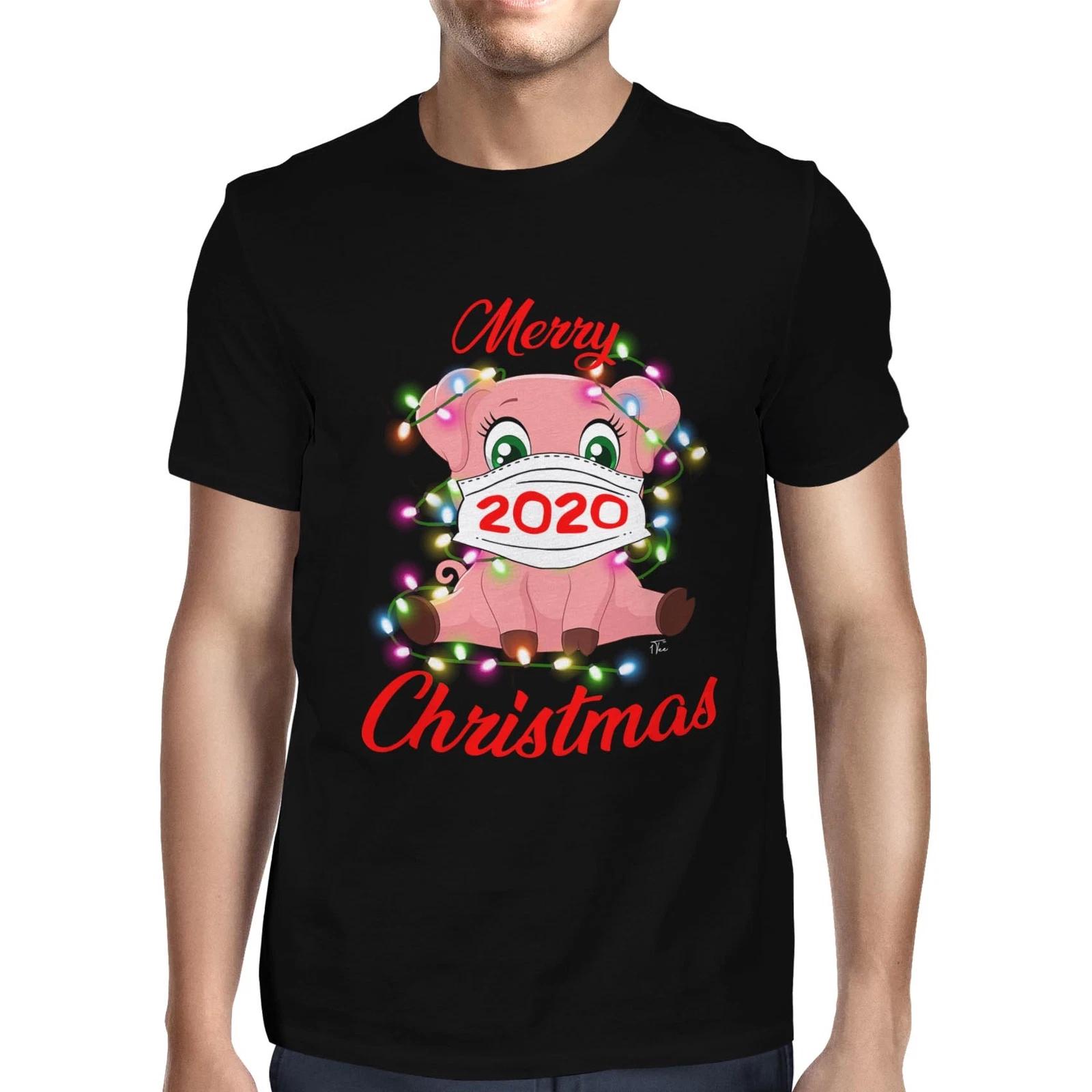 1Tee Mens Merry Christmas Pig 2020 T-Shirt XL
