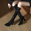 Patent Leather Glossy Tall Knight Boots Autumn New Metal Square Toe Zipper Fashion Boots
