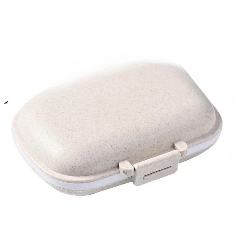 Tablets Wheat Organizer 8 Grids Pill Box Straw Container For MedicinesTravel With Seal Ring Small Box For Container For Tablets