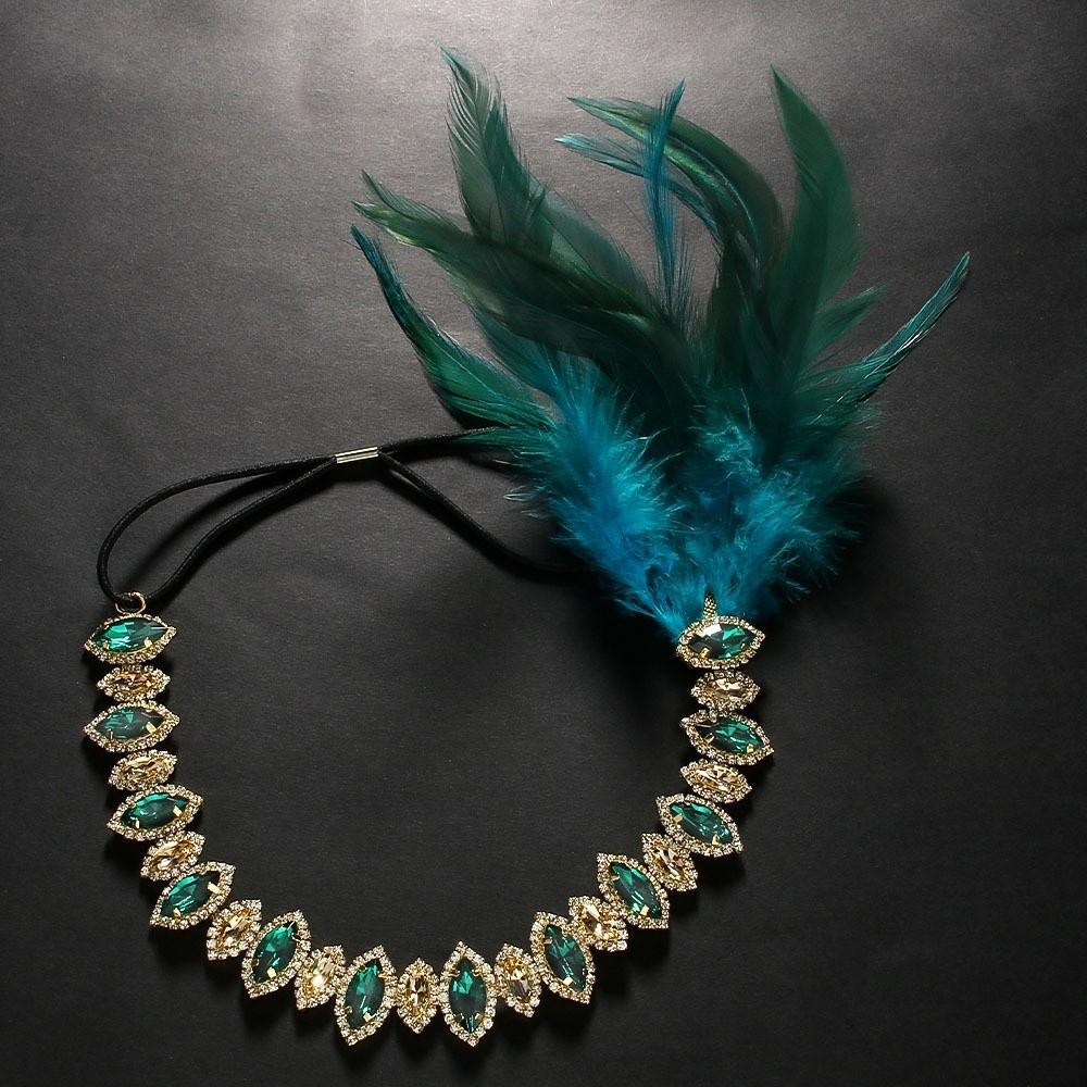 Vintage Cosplay Dress Headwear Crystal 1920s Hair Accessories Feather Headband Stage Performance