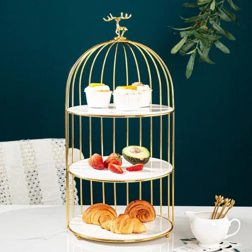 Wrought Iron Ceramic Cake Stand Multi-layer Fruit Plate Snacks Tray Dessert Plate Cake Pan Elk Display Stand Decorative Plates
