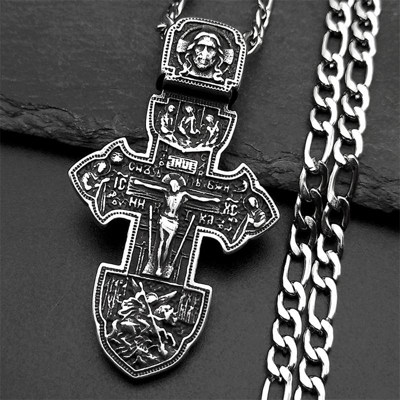 Jesus Crucifix Cross Christian Pendant Necklace for Women Men Stainless Steel Chain Necklace Vintage 316L Amulet Jewelry Gift