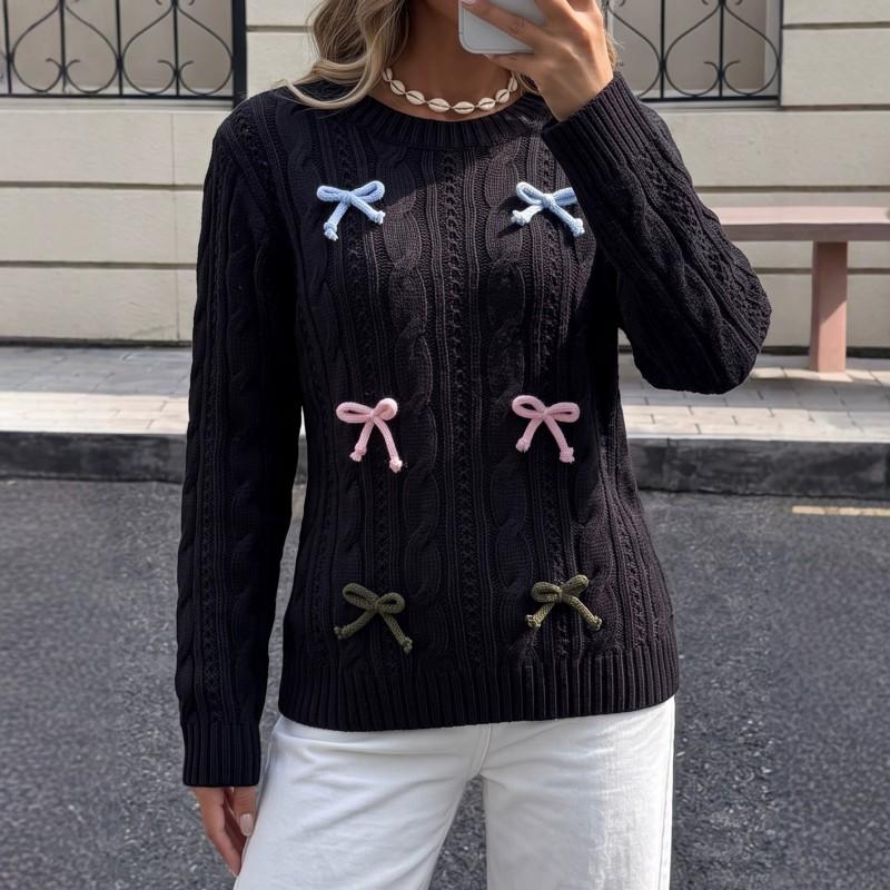 Womens Sweater Fall Winter Colorful Bow Knit Casual Top