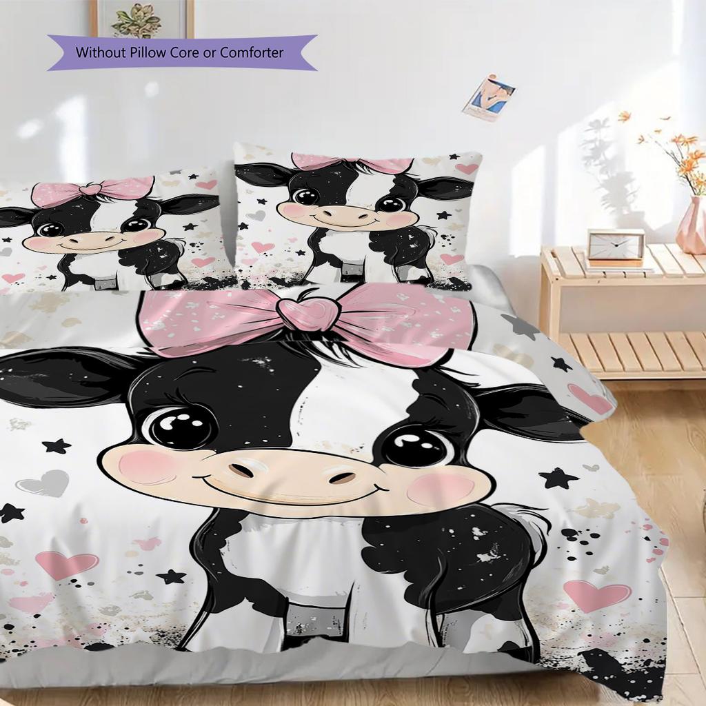 Cow Pattern Bedding Quilt Set Quilt Cover Pillowcase Home Decoration Birthday Gift (1 * duvet cover + 2 * pillowcase, without core)