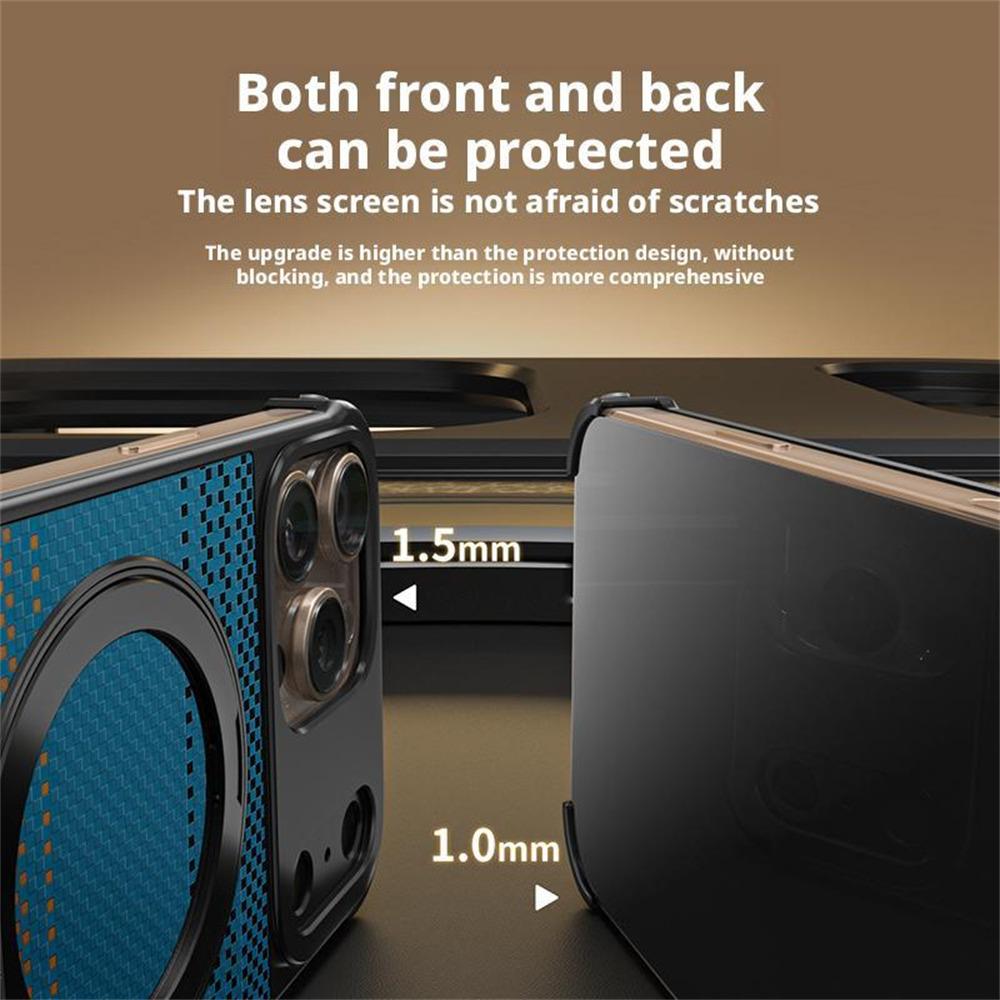 Magnetyczne etui na iPhone 14 Pro Max Bezramkowe Tekstura włókna węglowego PU Metalowe etui na telefon ze stojakiem