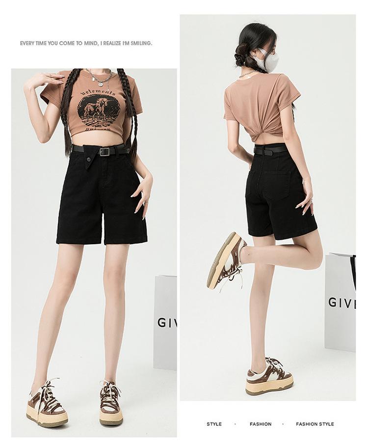 2025 İlkbahar/Yaz Kadın Elastik Kore Tarzı Kemerli Denim Şort