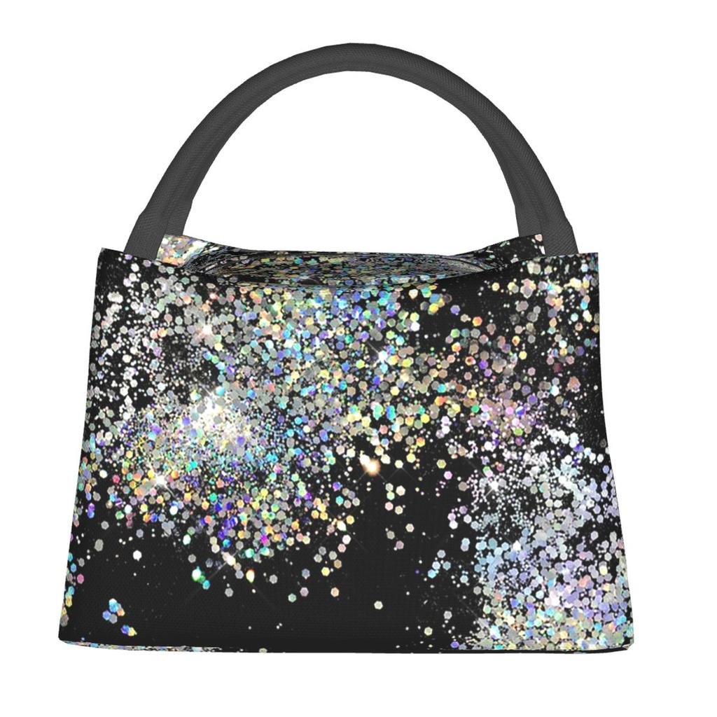 Black And Multicolor Sequins Faux Insulated Lunch Bag for Women Children Portable Food Boxes Thermal Lunch Box Tote