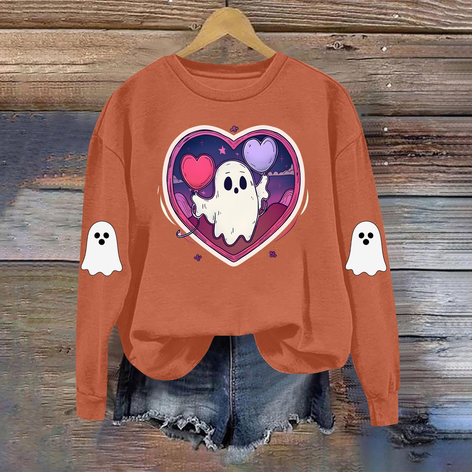 

Женская модная повседневная толстовка с длинным рукавом и принтом на Хэллоуин, с круглым вырезом M шафрановый