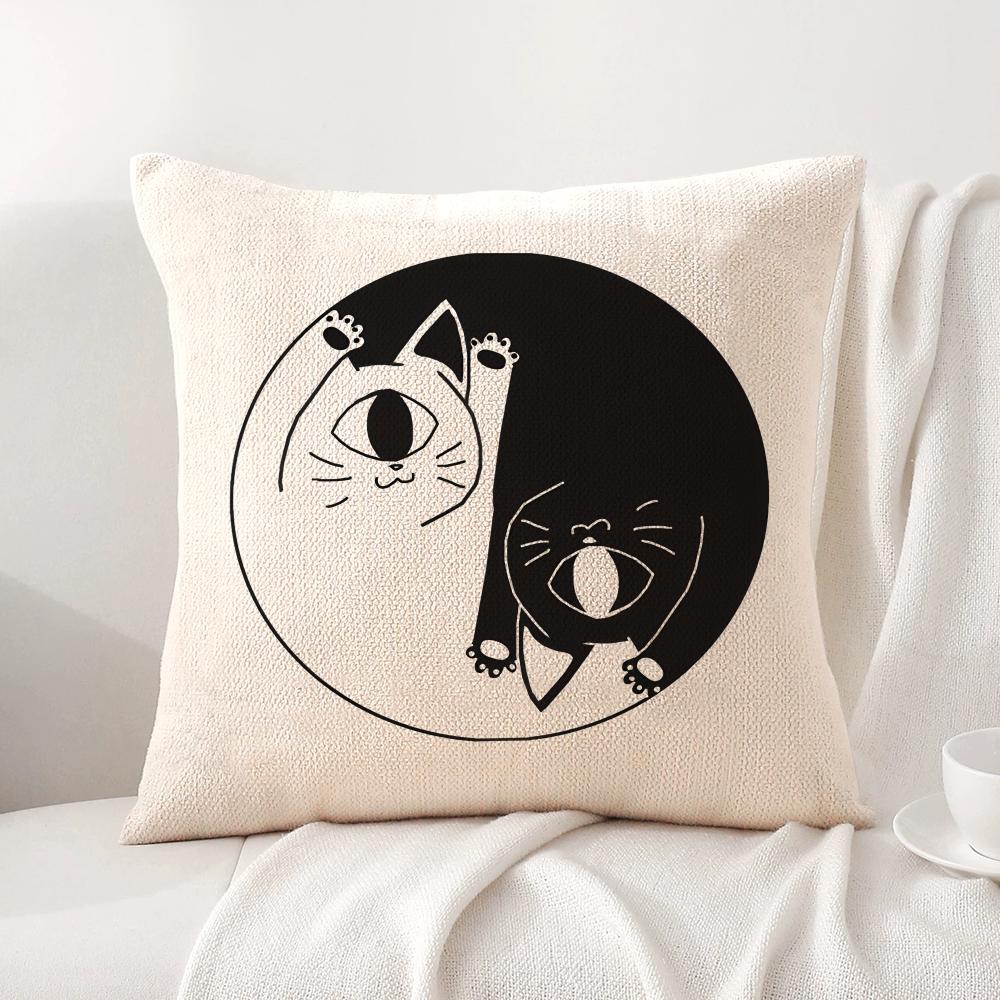 Music and Cat Cushion Cover Natural Linen Organic Fabric DoubleSided Printing Sofa Home Decor Breathable Bed Pillow