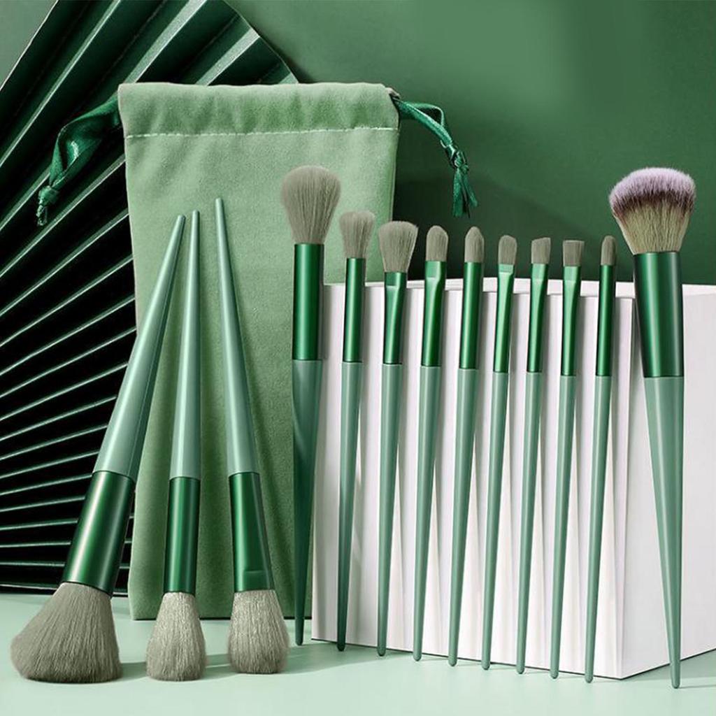 13pcs Makeup Brushes Set Synthetic Fiber Fluffy Strong Grasping Powder Eye Shadows Makeup Brushes Green