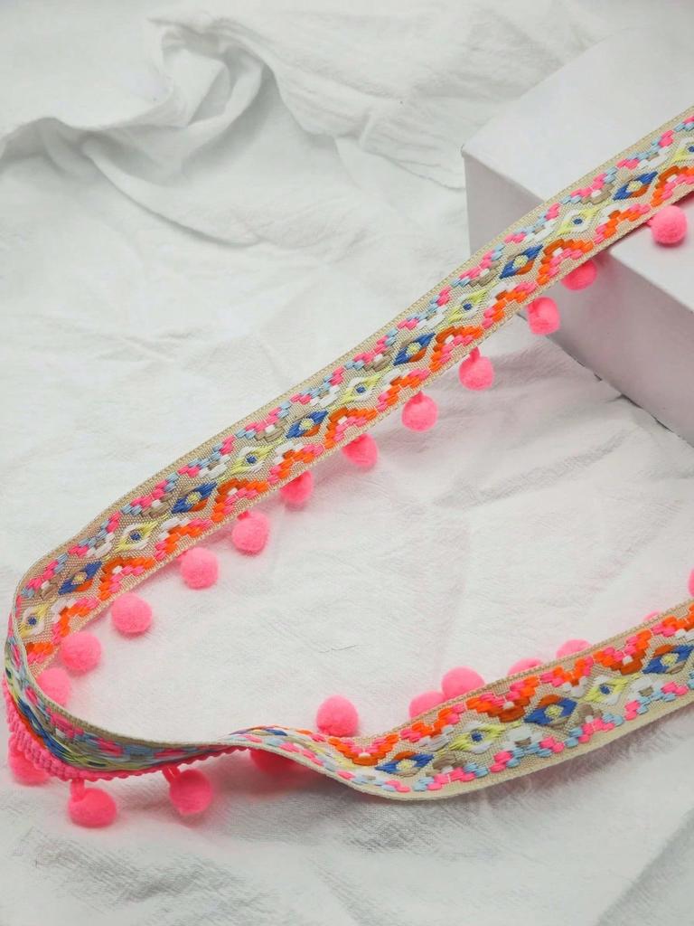 1 jard Koronkowy Brzeg z Frędzlami - Kolorowa Wstążka z Frędzlami i Pomponami do Rękodzieła DIY, Szycia i Dekoracji Odzieży | Miękki Krawędź z Futerkiem BoBo z
