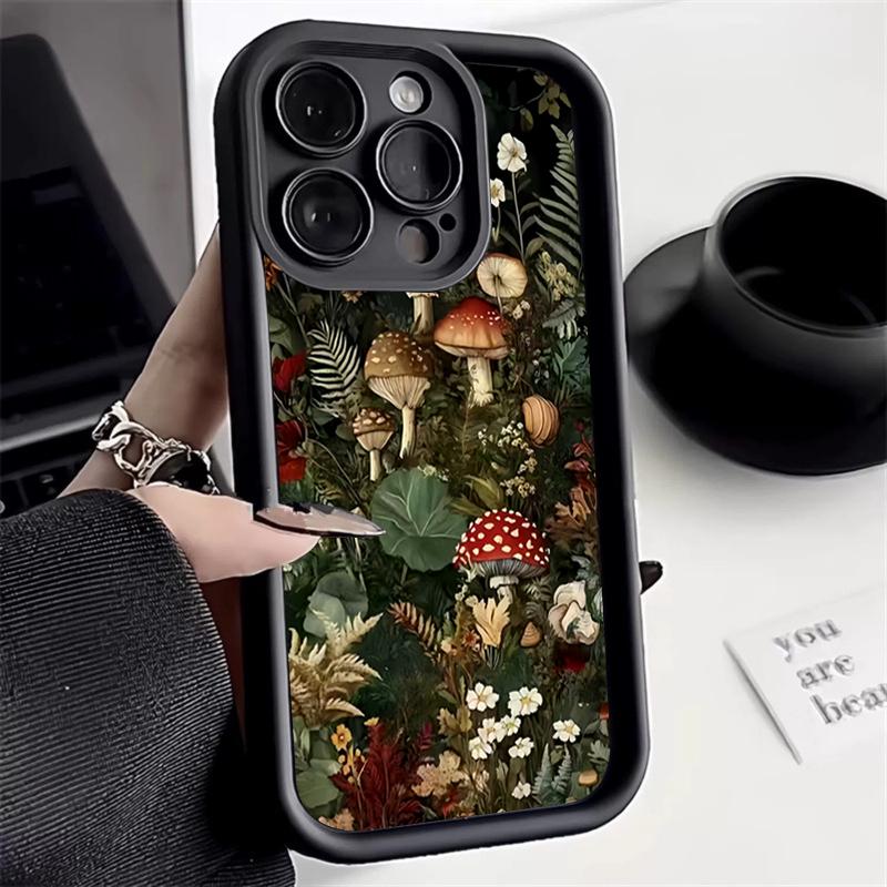 Enchanted Forest Mushroom & Floral Art Phone Case for iPhone 17 16 15 14 13 12 11 Series Pro Max Plus