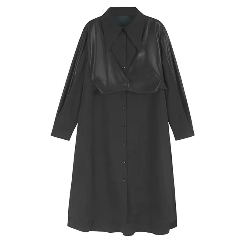 

Xitao Свободное платье-рубашка из искусственной кожи в стиле пэчворк HQQ2428 One Size чёрный