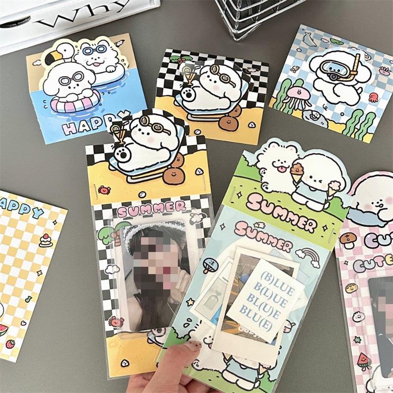 10Pcs Cute Cartoon Puppy Grid Card Head Card Back Kpop Star 3 Inch Photo Card DIY Decor Packing Material Gift Packaging