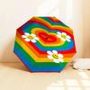 Rainbow Heart Smiley Face Daisy Flower Automatic Opening Folding Umbrella - Portable 3-Fold Design with Iron Frame for Outdoor Use, Festive