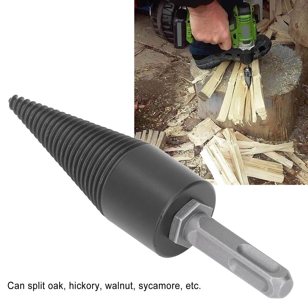 Firewood Bit Cone Wood Splitting Drill Carbon Steel Log Splitter Tool with 3Pcs Removable Shank