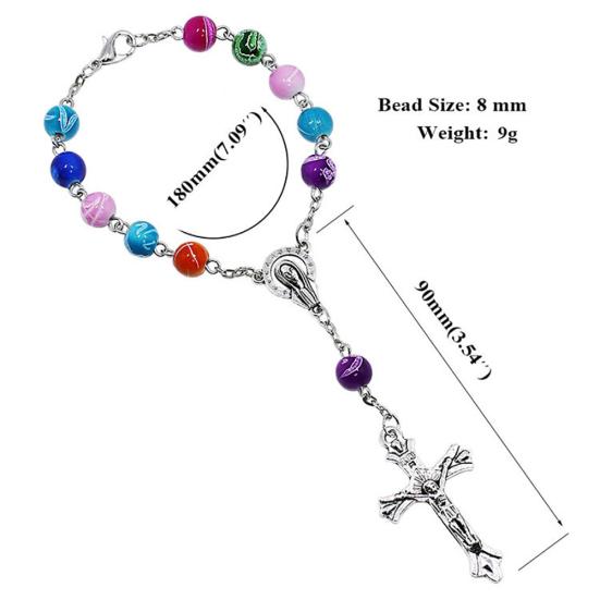 Christianity Goddess Jesus Cross Pendant Colorful Beads Chain Women Bracelet