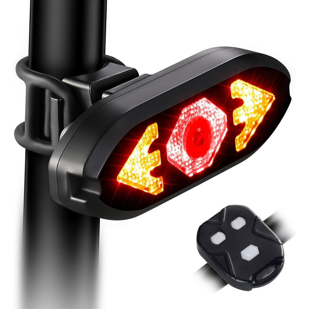 Bike Tail Light with Turn Signals Wireless Remote Control Waterproof Bicycle Rear Light Back USB Rechargeable Ultra Bright Safety Warning Cycling