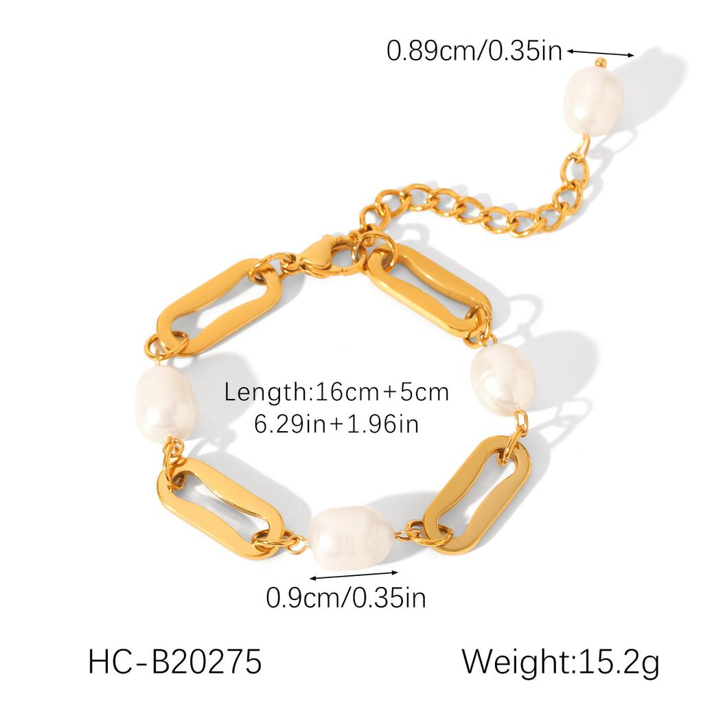 Simple Paper Clip Chain Freshwater Pearl Bracelet Fashion Gold Jewelry Long Lasting